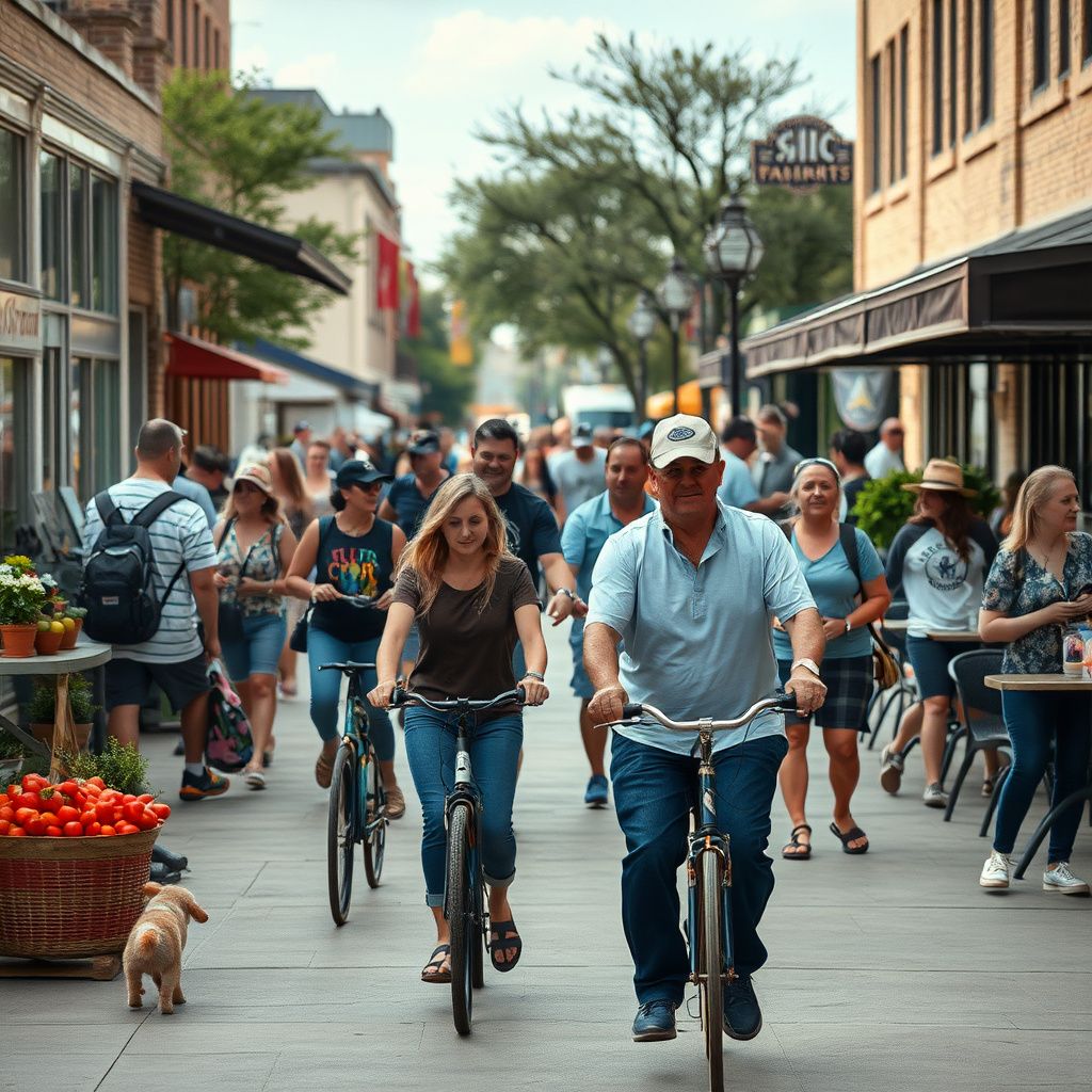 A view of Historic Downtown Carrollton, Texas, with its charming brick buildings and a clock tower, reflecting the city's blend of history and modern community life.