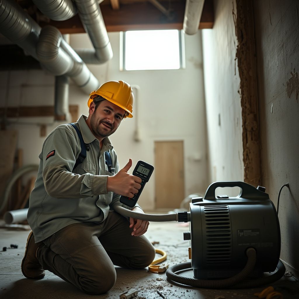 A close-up of a certified mold remediation technician explaining a moisture reading to a Farmers Branch homeowner, showing transparency and expertise.